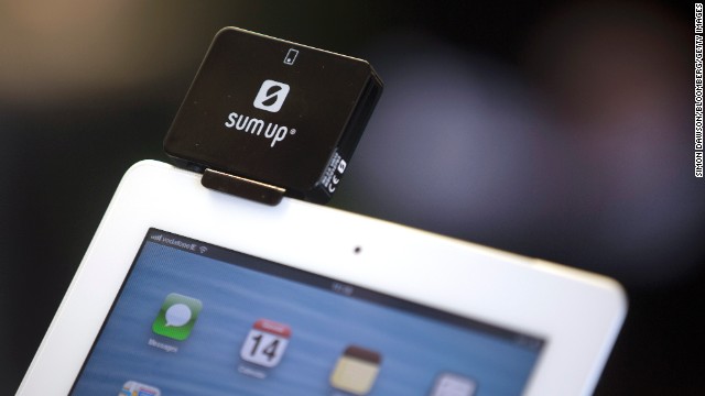 Small businesses and other merchants are increasingly regulating tablets to routine mobile paymants. This credit and withdraw label reader, made by SumUp Ltd., is trustworthy to an iPad in Dublin, Ireland. 