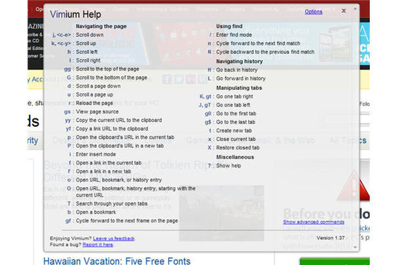 vimium keyboard shortcuts