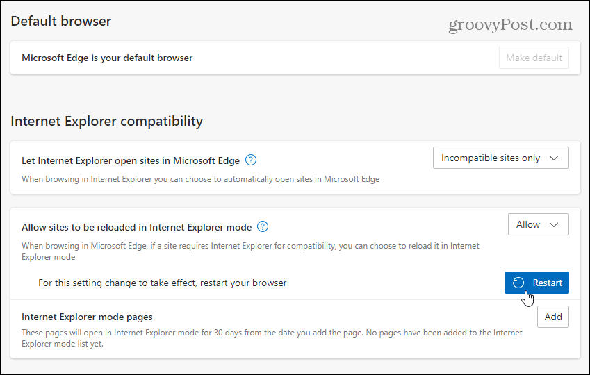 allow sites reload IE mode